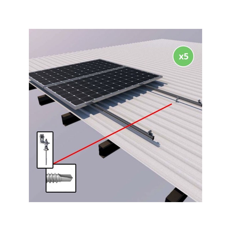 Estructura coplanar vertical para 5 módulos en cubierta metálica. 01.1V5-C