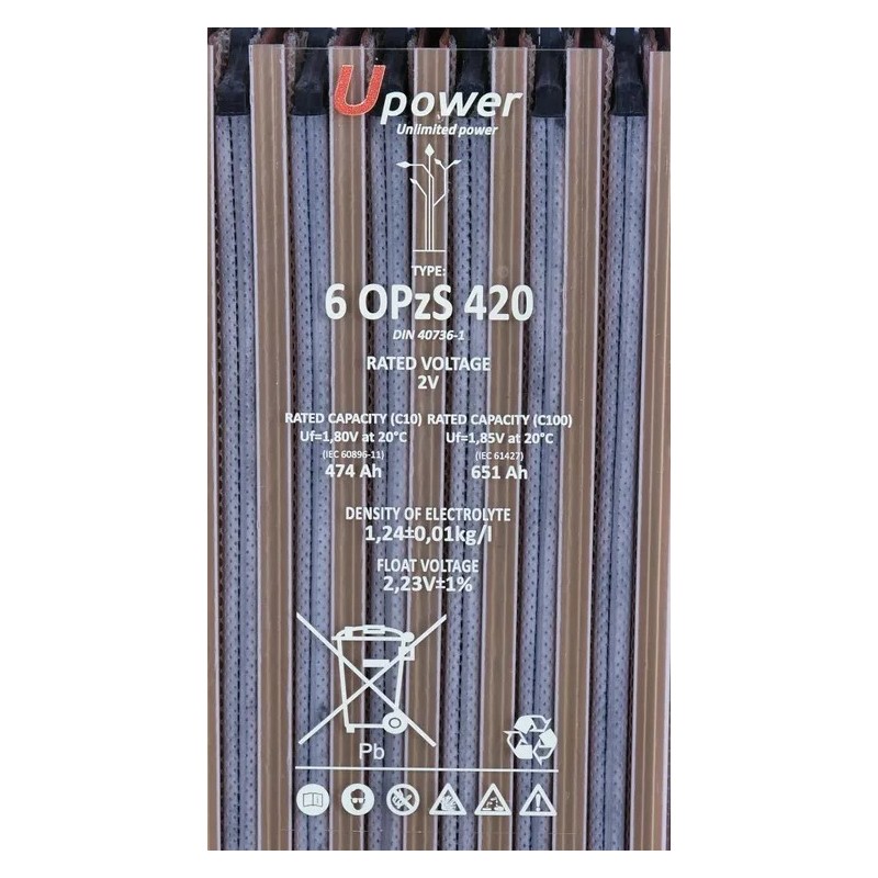 Bateria estacionaria UPOWER 6 OPzS 420 de 2V/711Ah C100 (474 Ah en C10)