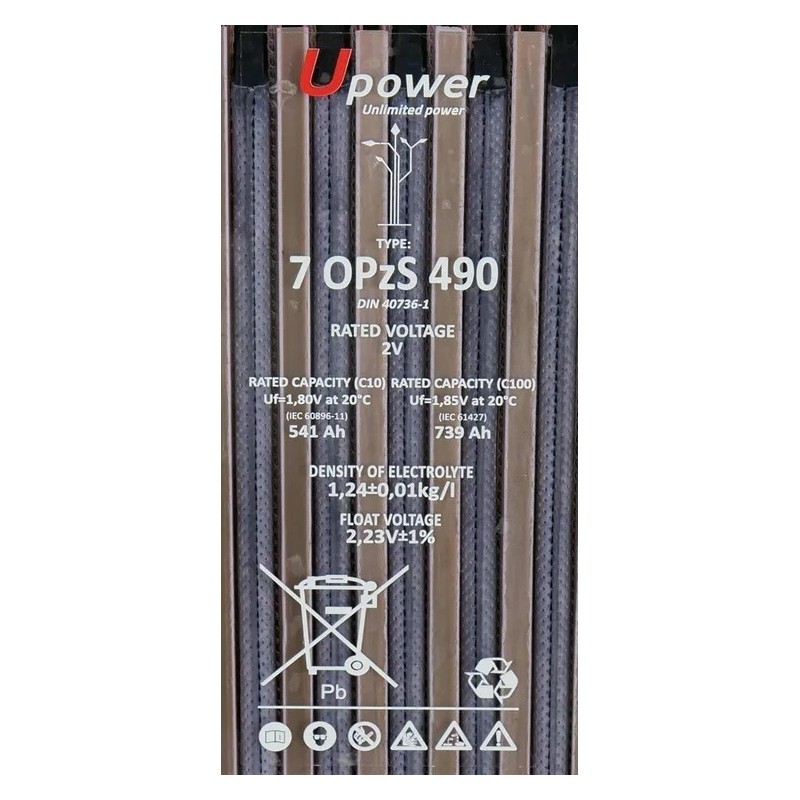 Bateria estacionaria UPOWER 7 OPzS 490 de 2V/811 Ah C100 (541 Ah en C10)