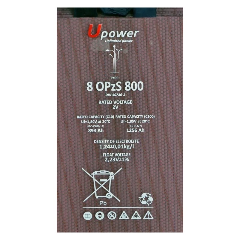 Bateria estacionaria UPOWER 8 OPzS 800 de 2V/1339 Ah C100 (893 Ah en C10)