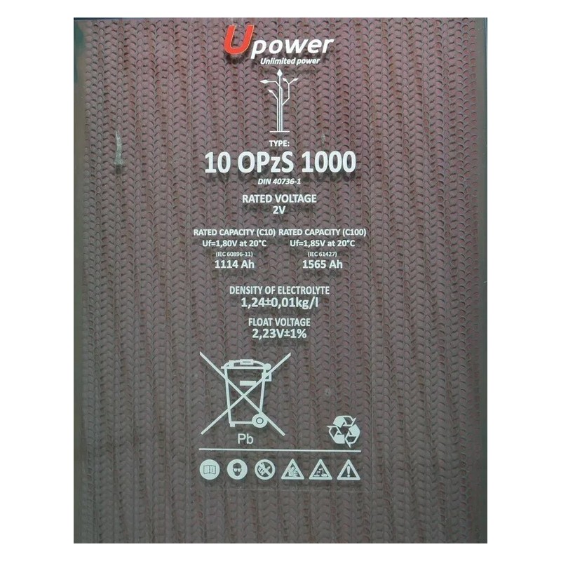 Bateria estacionaria UPOWER 10 OPzS 1000 de 2V/1671 Ah C100 (1114 Ah en C10)