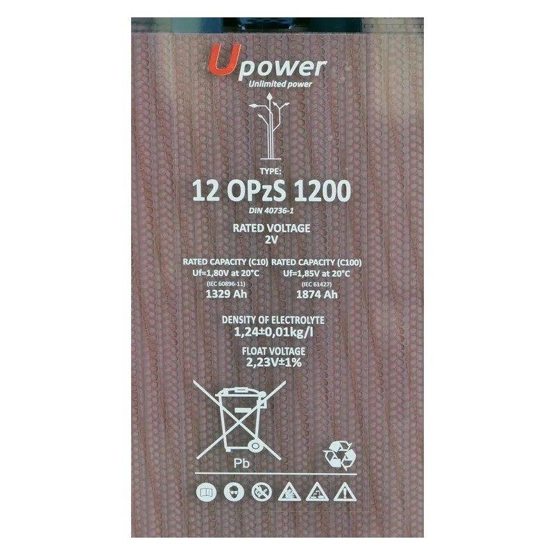 Bateria estacionaria UPOWER 12 OPzS 1200 de 2V/1993 Ah C100 (1329 Ah en C10)
