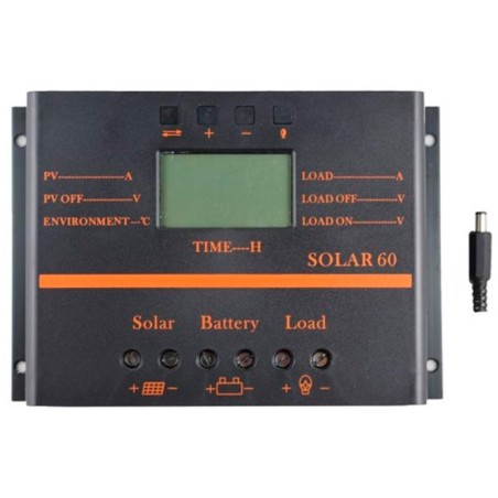 Regulador de carga PWM Solar S60A 12/24V.60A, con display y USB