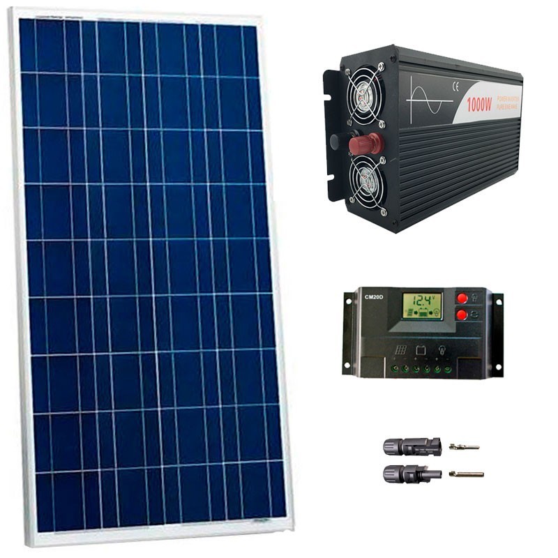 Kit fotovoltaico aislada 540 Wh/día, 230V/1000W onda pura (Pot.: 160 Wp)
