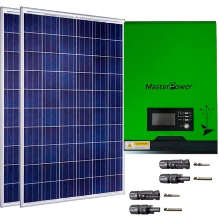 Kit fotovoltaico aislada 1700Wh/día, 230V/1000W con cargador 20A (Pot.: 550 Wp). Vbatería: 12V